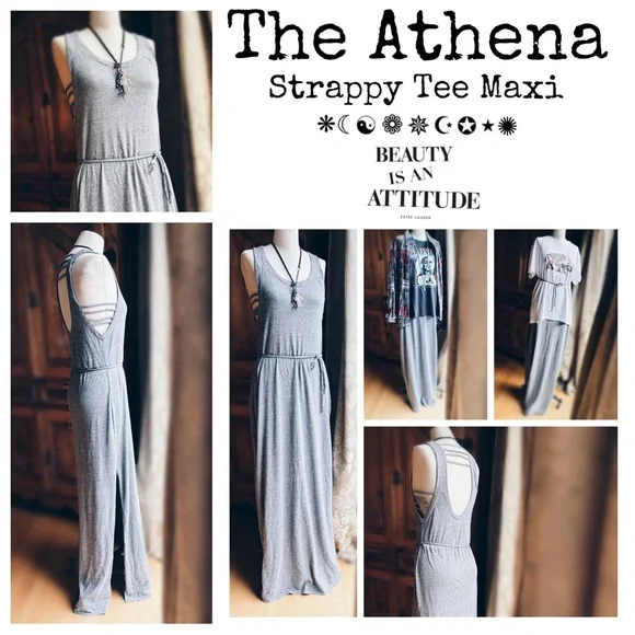 Chaser Strappy Tee Maxi Dress Heather Gray S NWT Luxe Jersey - Picture 2 of 13